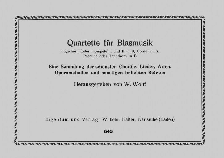 Quartette für Blasmusik <br /> 2. STIMME IN B: <br /> Flügelhorn / Trompete